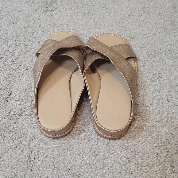 Vince Fairley Metallic Leather Wedge Slide Sandals Size 6.5 - Picture 3 of 6